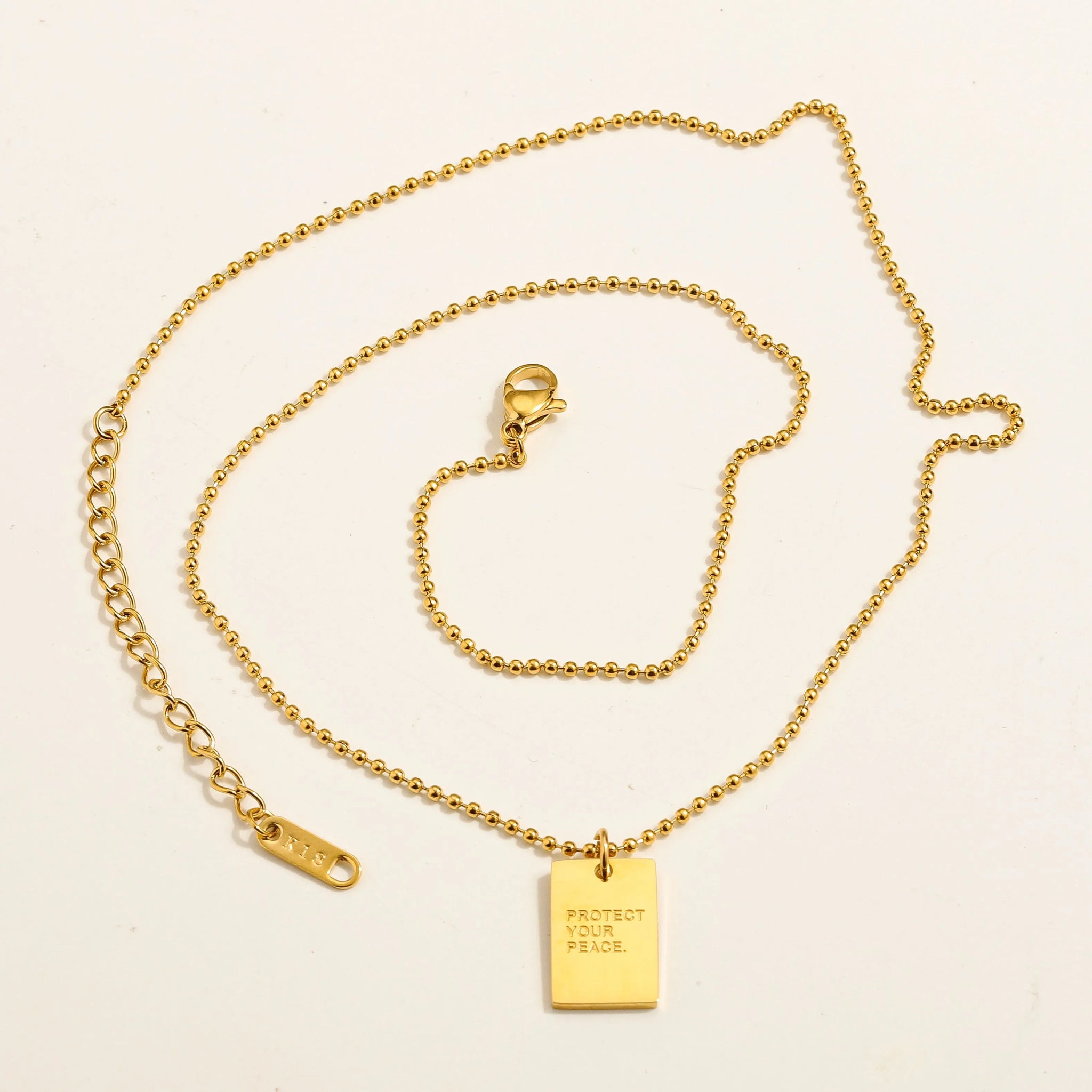 Protect Your Peace Pendant Necklace - 18k Gold Plated Adjustable 18"+ 2" ball chain.