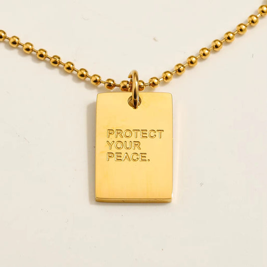 Protect Your Peace Pendant Necklace - 18k Gold Plated Adjustable 18"+ 2" ball chain.